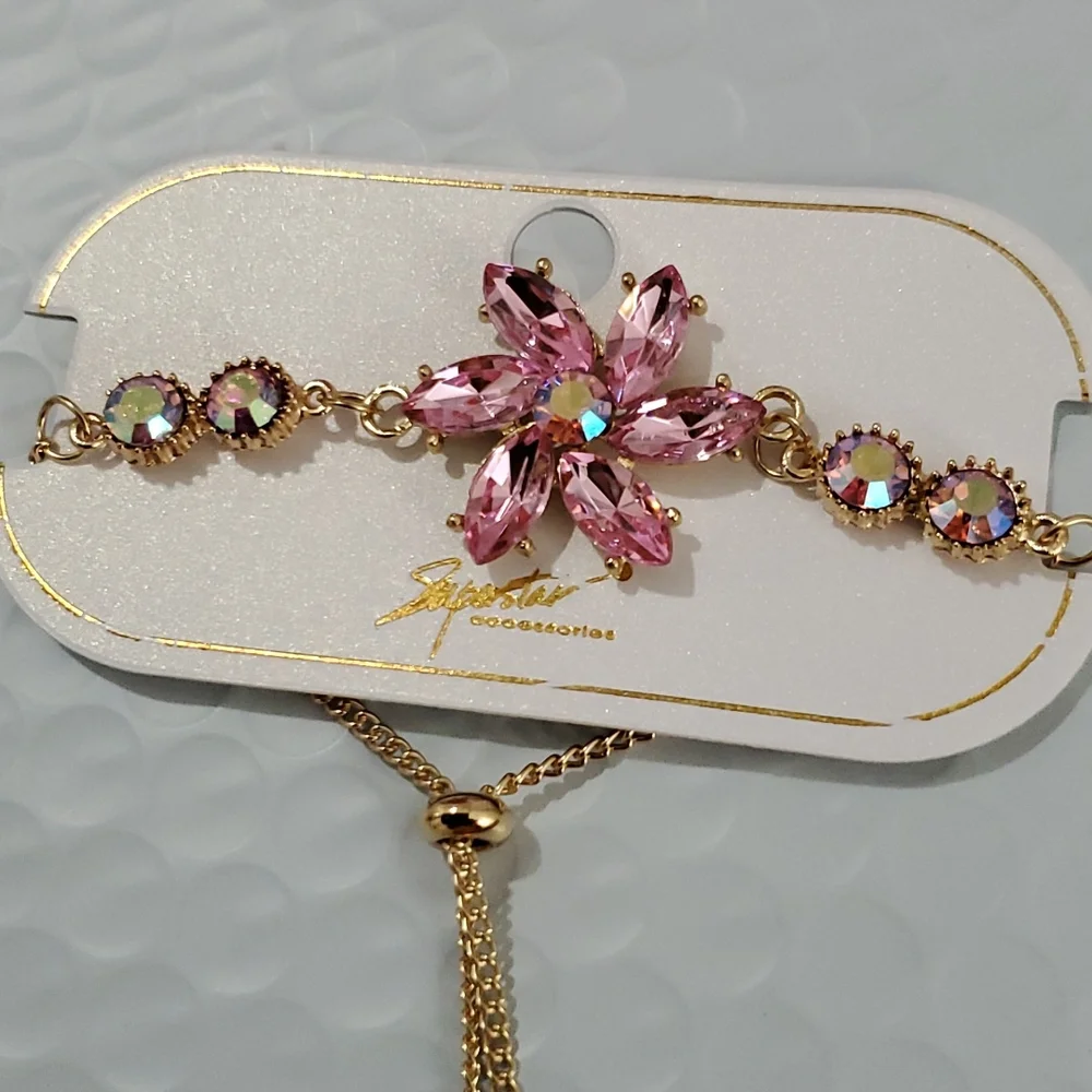 Fashion Floral Crystal Adjustable Pink Bracelets